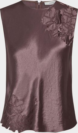 Vince Floral-Embroidered Satin Shell