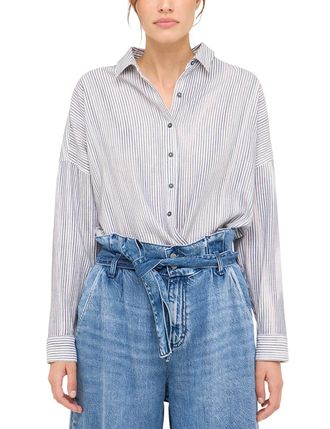 Mustang Langarmbluse MUSTANG Damen Style Ruby, Damen, Gr. 38, bunt (bunt 12748), Twill, 100% Baumwolle, gestreift, loose fit, Blusen Langarmbluse