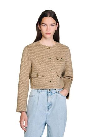 Sandro Cropped button-down jacket in Beige at Nordstrom, Size 42 Eu