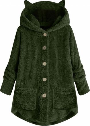 Generic Bed Jackets For Women Plus Size Fuzzy Fleece Coat Cozy Button Jacket 2025 Trendy Formal Cardigans Women (1-Green, L)