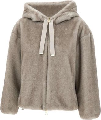 Herno Shearling Jas met Capuchon en Trekkoord - Dames - Jassen - Beige - S - Polyester - Jassen