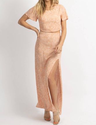 Levée Woven Print Maxi And Crop Set In Apricot