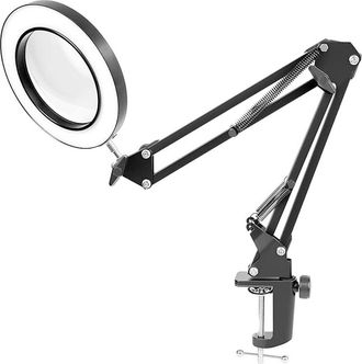 OEM Lupa De Aumento Con Luz Y Abrazadera - Aumento 10x - Lente De Vidrio De 4,3 Pulgadas - 3 Modos De Color Regulables - Negro - Para Costura Electr&oacute;nica 