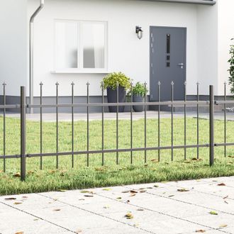 Berkfield Home Garden Fence with Spear Top - Grey, 11.9 x 0.6 m, Steel in Grey