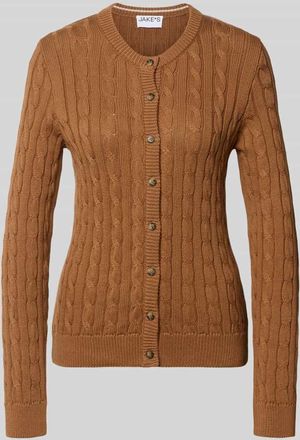 Jake*s Casual Strickjacke mit Zopfmuster und Rundhalsausschnitt in Mittelbraun, Gr&ouml;&szlig;e XXL