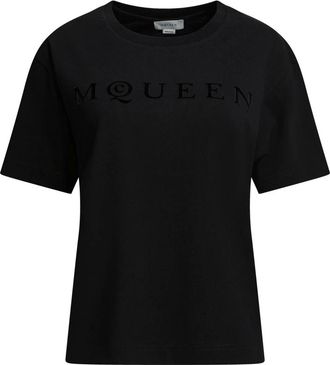 Alexander McQueen Tops, Dames, Zwart, S, Katoen, Logo T-shirt