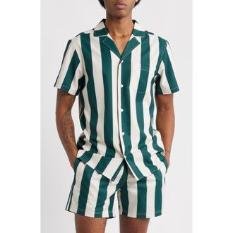 MAVRANS Emerald Heritage Week Stripe Short Sleeve Button-Up Shirt in Green at Nordstrom, Size X-Large