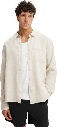 Cotton On Mens Relaxed Linen Long Sleeve Shirt in Oatmeal at Nordstrom, Size Xx-Large