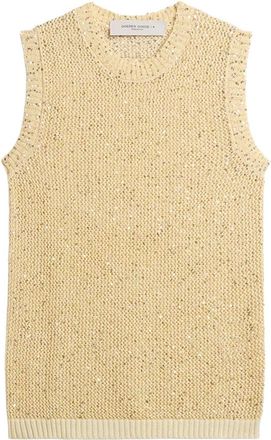 Golden Goose Gebreid vest met pailletten - Dames - Ronde hals truien - Geel - M - Pailletten - Truien & Vesten