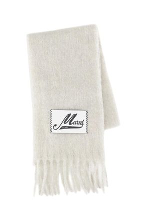 Marni Brushed Alpaca Scarf with Fringed Edge and Logo Detail