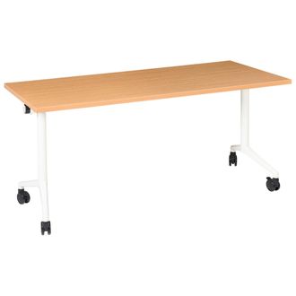 Beliani Escritorio Rectangular Moderno Plegable Con Ruedas Mesa M&oacute;vil Port&aacute;til 160 X 60 Cm Estructura De Metal Marr&oacute;n Y Blanco Cavi
