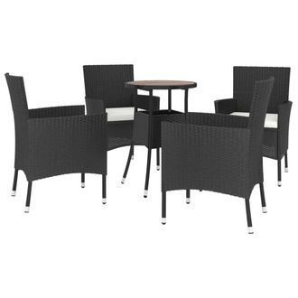 Berkfield Home Beautiful 5 Piece Garden Bistro Set with Cushions Black Poly Rattan