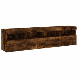 vidaXL vidaXL TV Wall Cabinets with LED Lights 2 pcs Smoked Oak 80x30x40 cm