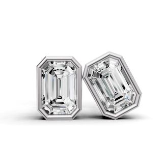Diamond2Deal 14K White Gold 1 Ct Lab Grown Emerald Shape Diamond Solitaire Stud Earrings Color- E-F, Clarity- VS1