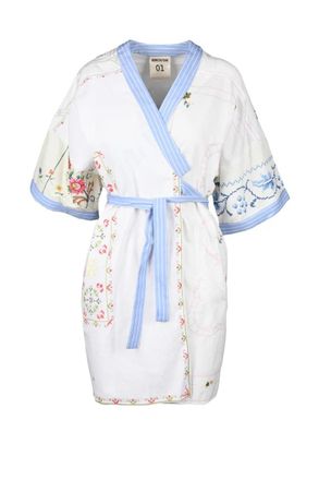 Semicouture White/Lilac Kimono Wrap Dress