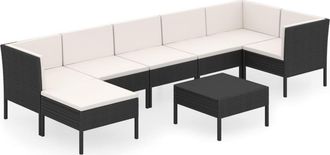 vidaXL Set De Muebles De Jard&iacute;n 8 Pzas Y Cojines Rat&aacute;n Sint&eacute;tico Negro Vidaxl