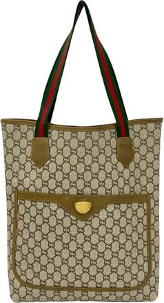 Gucci Brown Green Red Color Leather Pvc Handbag Tote Bag (Pre-Owned)