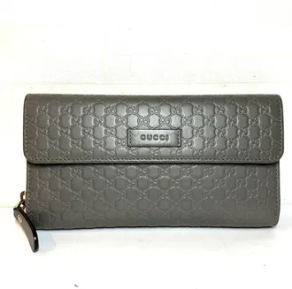 Gucci Gray Leather Long Wallet (Bi-Fold) (Pre-Owned)