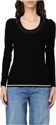 Liu Jo Round-neck Knitwear, female, Black, Size: XS Ribbed Knit Pullover Sweater Black