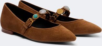Veronica Beard Embellished suede Mary Jane flats
