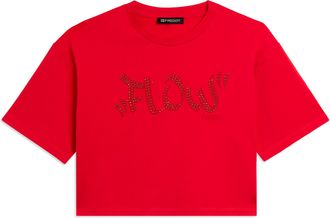 Freddy T-shirt Cropped con grafica FLOW e borchie