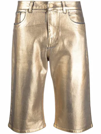 Tom Ford metallic knee-length shorts - women - Cotton/Elastane/Polyester/Bos Taurus/Cotton - 29 - Gold