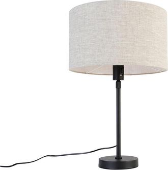 QAZQA Dise&ntilde;o L&aacute;mpara De Mesa Negra Regulable Con Pantalla Gris Claro 35 Cm - Parte Acero /textil Redonda Adecuado Para Led Max. 1 X 60 Watt - Qazqa