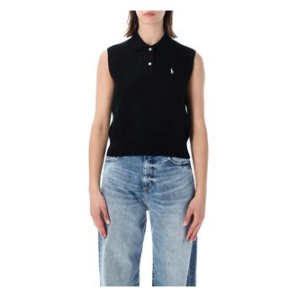 Polo Ralph Lauren Round-neck Knitwear, female, Black, Size: L Cotton Cropped Sleeveless Polo Sweater
