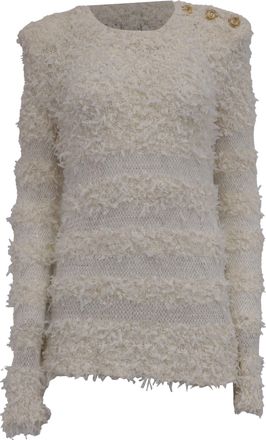 Balmain Knitted Crewneck Sweater in White Cotton