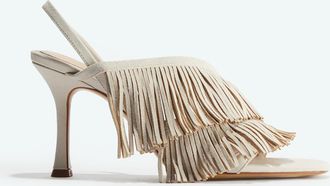 H&M Hohe Sandaletten aus Veloursleder - Beige