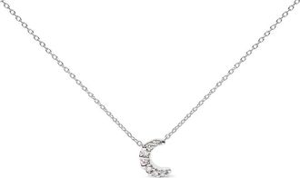 House of Brilliance 10K White Gold Diamond Accented Crescent Moon Shaped 18 Inch Pendant Necklace (H-I Color, I1-I2 Clarity)