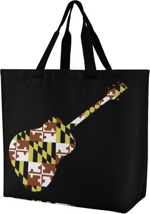 Generic Maryland Flag Guitar Tote Bag Reusable Grocery Shopping Bags Large Travel One Shoulder Handbag for Picnic Work