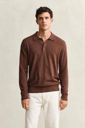 GANT Men Slub Cotton Blend Polo Sweater (XXXL) HAZELNUT MELANGE