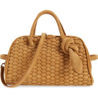 Jacquemus Le Petit Turismo Woven Suede Bowling Bag in Camel 830 at Nordstrom