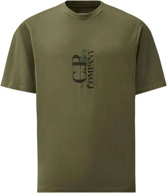 C.P. Company C.p. Company, Tops, Heren, Groen, M, Katoen, 30/1 Jersey Kortmouw Bedrukt