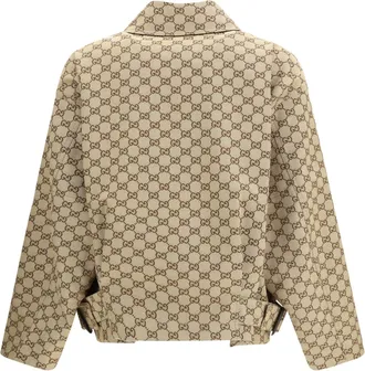 Gucci Womens Gg Canvas Bomber Jacket Camel-Ebony Cotton Camel/ebony