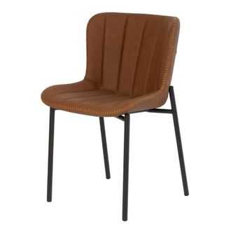 Koketto Home Silla de comedor acolchada en cuero sint&eacute;tico marr&oacute;n con patas negro