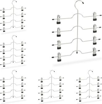 Relaxdays Set of 6 Relaxdays Multi Coat Hangers, Holder for Skirts or Pants with Clips, Compact, Non-Slip, Silver