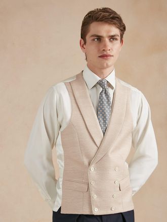 Oliver Brown Double Breasted Waistcoat Woven Silk - Rose Smoke