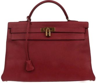 Herm&egrave;s Kelly Retourne Ardennes Leather Red Leather Handbag (Pre-Owned)