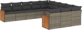 vidaXL Set De Sof&aacute;s De Jard&iacute;n 11 Pzas Y Cojines Rat&aacute;n Sint&eacute;tico Gris Vidaxl