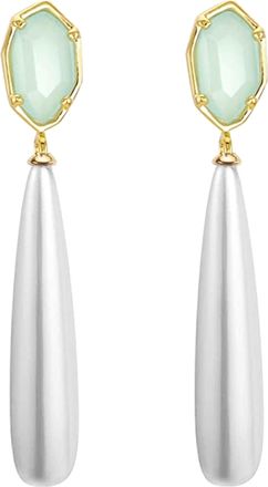 Liv Oliver 18k Gold Sea Green & Pearl Tear Drop Earrings