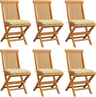 vidaXL Vidaxl - Sillas De Jard&iacute;n 6 Uds Madera De Teca Con Cojines Blanco Crema