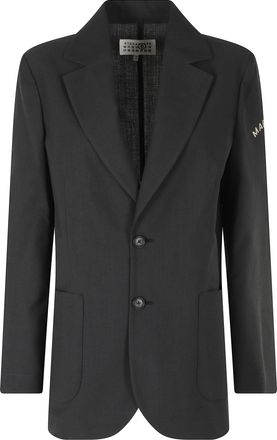 Maison Margiela Anthracite Mixed Wool Logo Sleeve Cotton-Blend Blazer