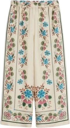 Max Mara Gedrukte Zijden Twill Broek - Dames - Wijde Broeken - Beige - M - Broeken