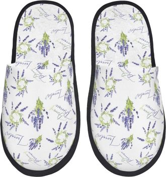 Generic Cotton Slippers Lavender Flowers Round Portable Slippers Anti-Skid Sliders For Trip Home Winter L