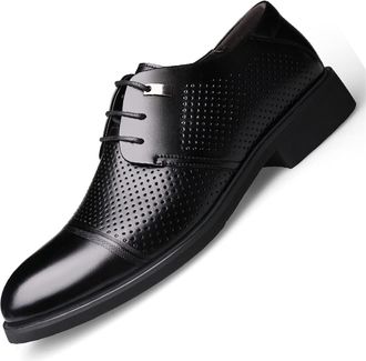 Generic Oxford Shoes for Men Lace Up Derby Shoes Round Toe Faux Leather Low Top Anti-Slip Rubber Sole Wedding(Hollow Black,9.5 UK)