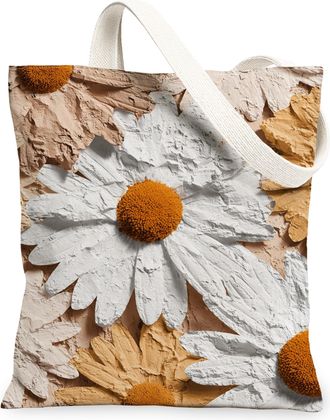 Generic Floral Canvas Tote Bags, White Chrysanthemum Pattern Reusable Grocery Bags, Summer Vintage Rustic Lightweight Washable Shou, White, 13x15 Inch