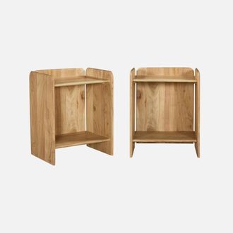 Sweeek Mesita De Noche Ex&oacute;tica De Madera De Acacia 2 Niveles, Set De 2