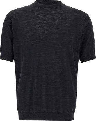 FILIPPO DE LAURENTIIS Round-neck Knitwear, male, Black, Size: XL Black Cotton Sweater Short Sleeves